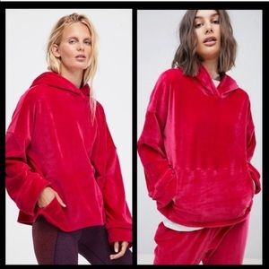 Free People Cherry Hoodie Velour Oversized XS